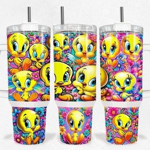 40oz Stanley style Travel tumbler with Tweetie Design.